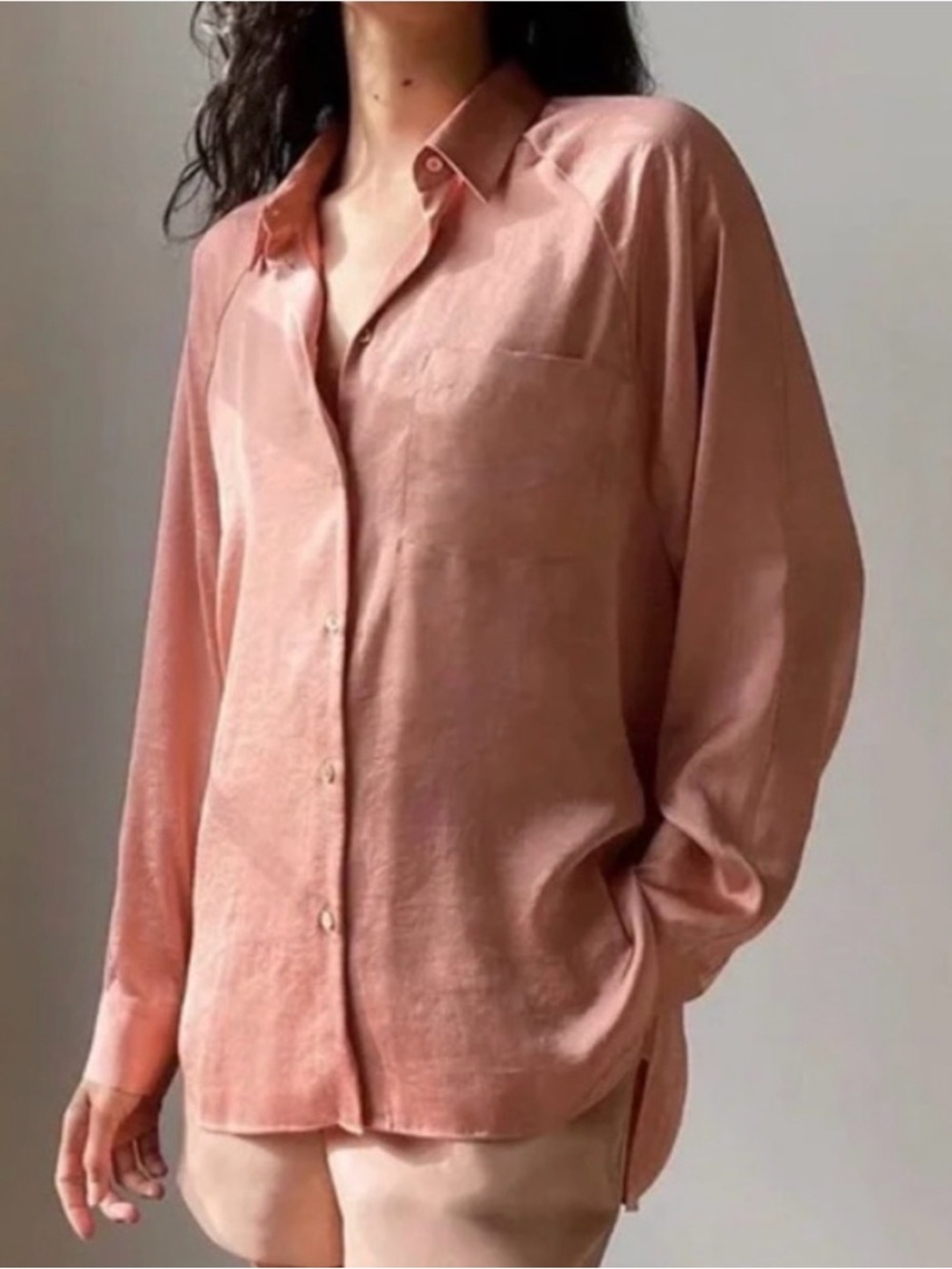 Wilfred Pink Satin Oversized Button Down Blouse